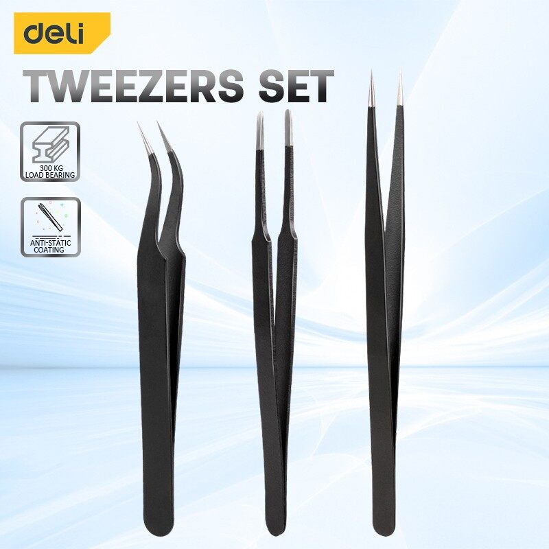 Diy Electronics Soldering Kit - Deli 3 buah Set Pinset Baja